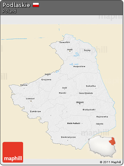 Classic Style 3D Map of Podlaskie, single color outside