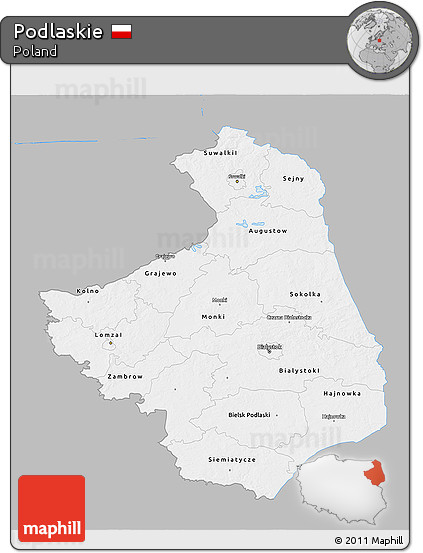 Gray 3D Map of Podlaskie, single color outside