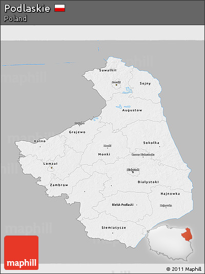 Gray 3D Map of Podlaskie, single color outside