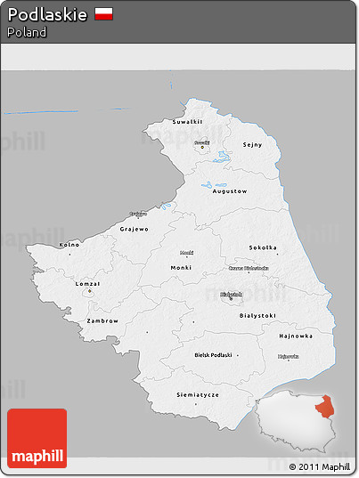 Gray 3D Map of Podlaskie, single color outside