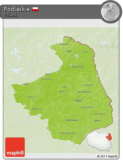 Physical 3D Map of Podlaskie, lighten