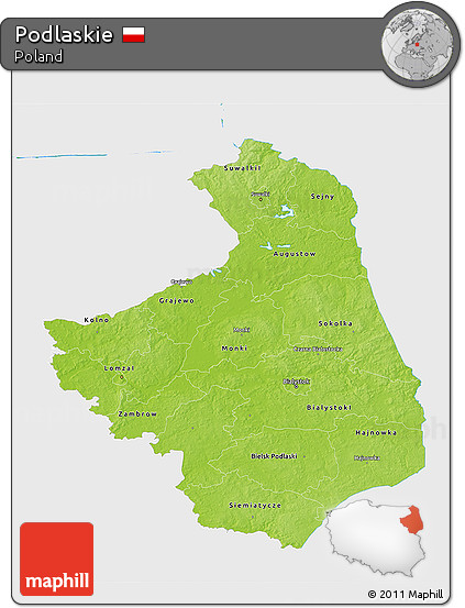 Physical 3D Map of Podlaskie, single color outside