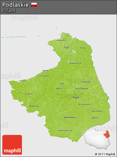 Physical 3D Map of Podlaskie, single color outside