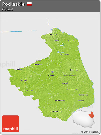 Physical 3D Map of Podlaskie, single color outside
