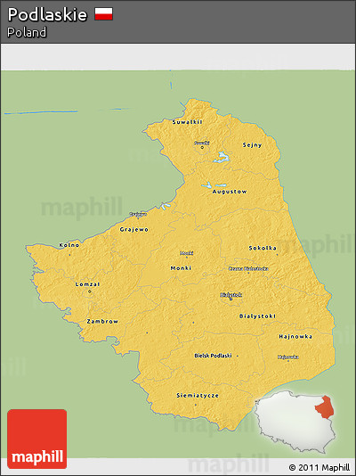 Savanna Style 3D Map of Podlaskie, single color outside