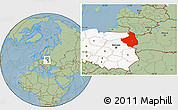 Savanna Style Location Map of Podlaskie, highlighted country, hill shading