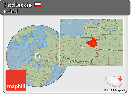Savanna Style Location Map of Podlaskie, hill shading