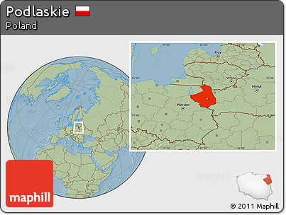 Savanna Style Location Map of Podlaskie, hill shading