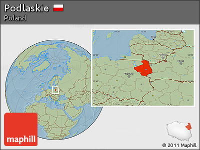 Savanna Style Location Map of Podlaskie, hill shading