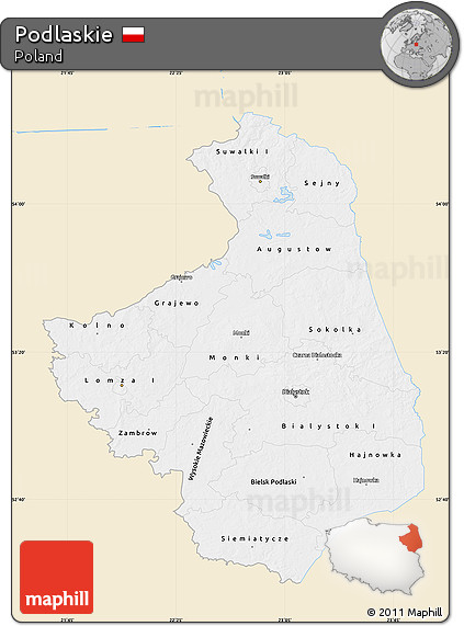 Classic Style Map of Podlaskie, single color outside