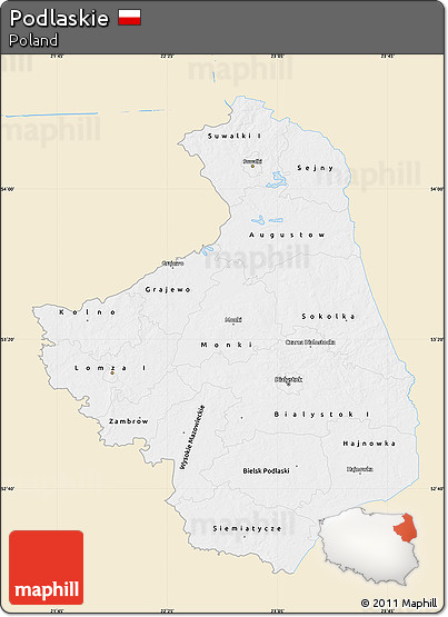 Classic Style Map of Podlaskie, single color outside