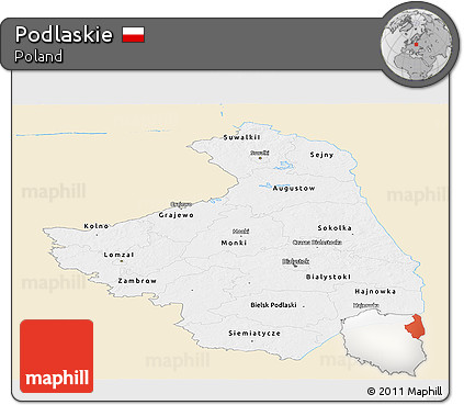 Classic Style Panoramic Map of Podlaskie, single color outside