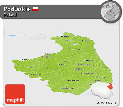 Physical Panoramic Map of Podlaskie, single color outside