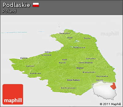 Physical Panoramic Map of Podlaskie, single color outside
