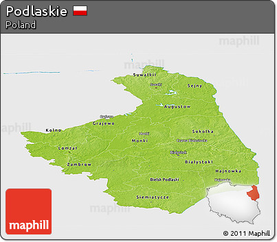 Physical Panoramic Map of Podlaskie, single color outside
