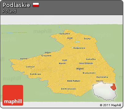 Savanna Style Panoramic Map of Podlaskie, single color outside