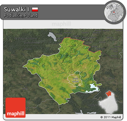 Satellite 3D Map of Suwalki I, darken, semi-desaturated