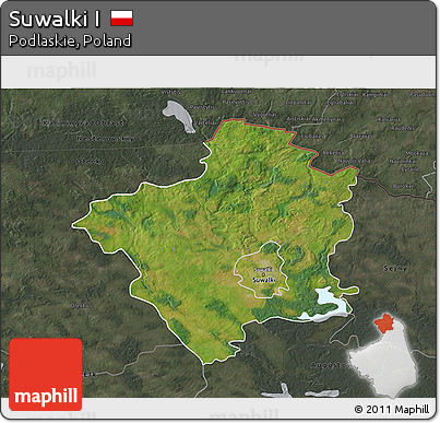 Satellite 3D Map of Suwalki I, darken, semi-desaturated