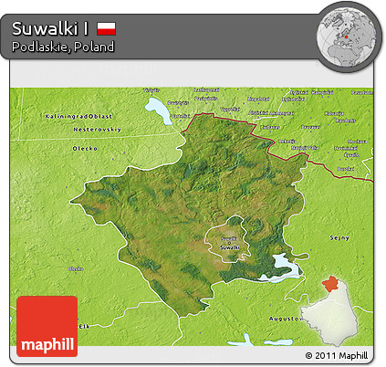 Satellite 3D Map of Suwalki I, physical outside