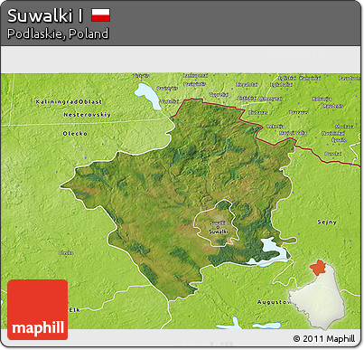 Satellite 3D Map of Suwalki I, physical outside