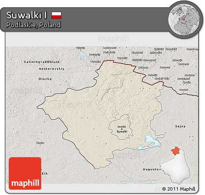 Shaded Relief 3D Map of Suwalki I, semi-desaturated
