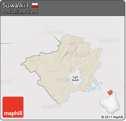 Shaded Relief 3D Map of Suwalki I, single color outside