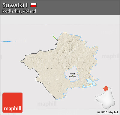 Shaded Relief 3D Map of Suwalki I, single color outside