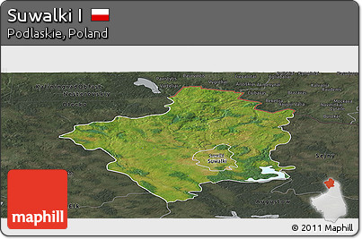 Satellite Panoramic Map of Suwalki I, darken, semi-desaturated