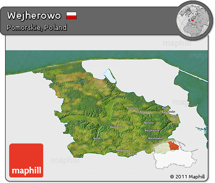 Satellite 3D Map of Wejherowo, single color outside