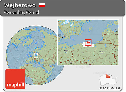 Savanna Style Location Map of Wejherowo, highlighted parent region, hill shading