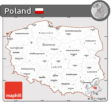 Classic Style Simple Map of Poland, cropped outside