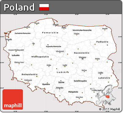 Classic Style Simple Map of Poland, cropped outside