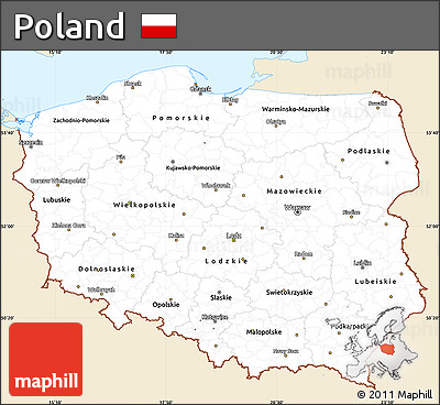 Classic Style Simple Map of Poland, single color outside