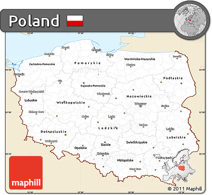 Classic Style Simple Map of Poland, single color outside