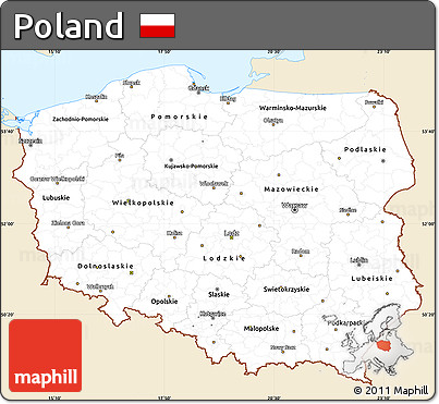 Classic Style Simple Map of Poland, single color outside