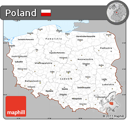 Gray Simple Map of Poland, single color outside