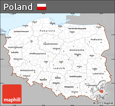 Gray Simple Map of Poland, single color outside