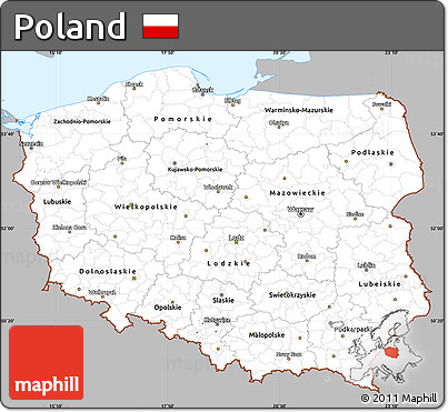 Gray Simple Map of Poland, single color outside