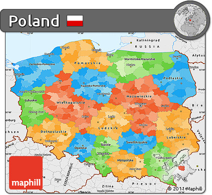 Political Simple Map of Poland, single color outside, borders and labels