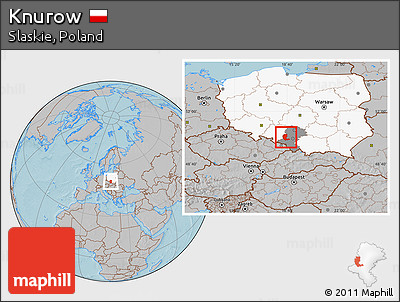 Gray Location Map of Knurow, highlighted country, highlighted parent region, hill shading