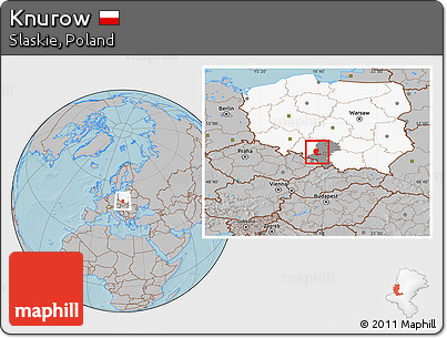 Gray Location Map of Knurow, highlighted country, highlighted parent region, hill shading