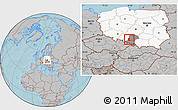 Gray Location Map of Knurow, highlighted country, highlighted parent region, hill shading