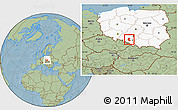 Savanna Style Location Map of Knurow, highlighted country, hill shading