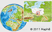 Physical Location Map of Myszkow, highlighted country, highlighted parent region, within the entire country