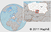 Gray Location Map of Ruda Slaska, highlighted country, highlighted parent region, hill shading