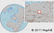 Gray Location Map of Ruda Slaska, highlighted parent region, hill shading