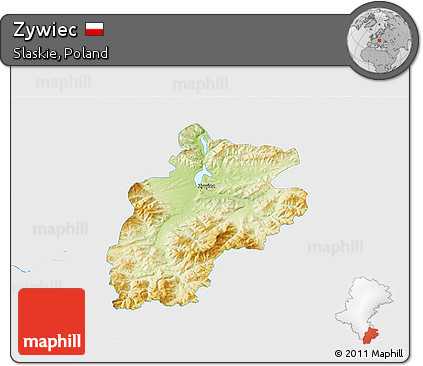 Physical 3D Map of Zywiec, single color outside