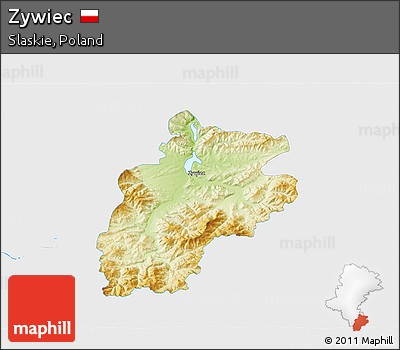 Physical 3D Map of Zywiec, single color outside