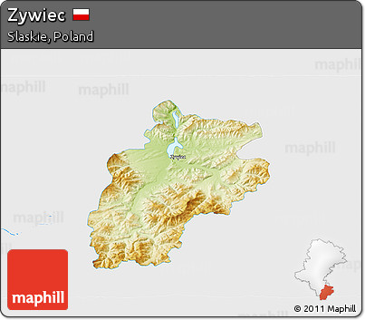 Physical 3D Map of Zywiec, single color outside