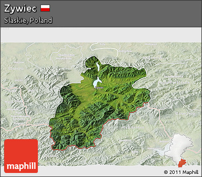Satellite 3D Map of Zywiec, lighten